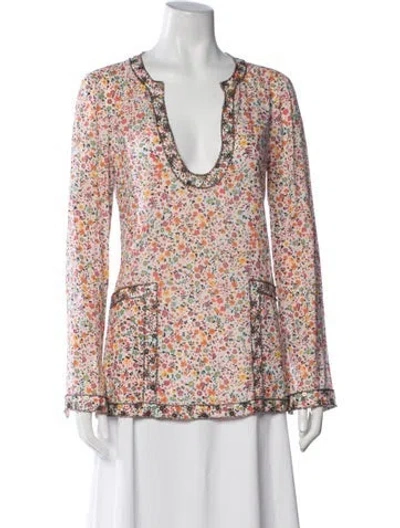 Pre-owned Tory Burch Floral Print V-neck Tunic In Neutrals/pink