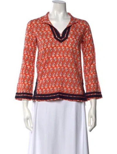 Pre-owned Tory Burch Floral Print V-neck Tunic In Orange