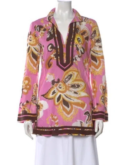 Pre-owned Tory Burch Floral Print V-neck Tunic In Pink