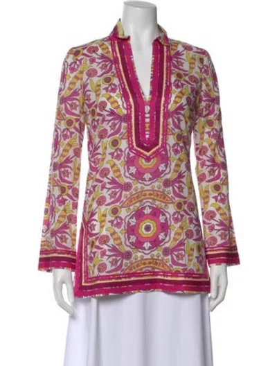 Pre-owned Tory Burch Floral Print V-neck Tunic In Pink