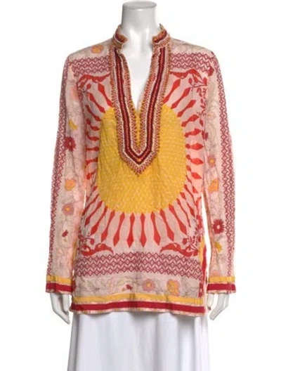 Pre-owned Tory Burch Floral Print V-neck Tunic In Pink