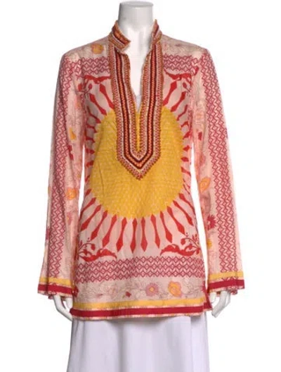 Pre-owned Tory Burch Floral Print V-neck Tunic In Pink