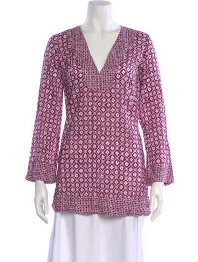 Pre-owned Tory Burch Floral Print V-neck Tunic In Purple