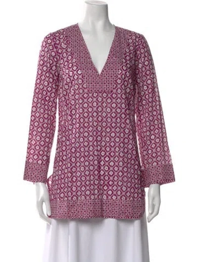 Pre-owned Tory Burch Floral Print V-neck Tunic In Purple