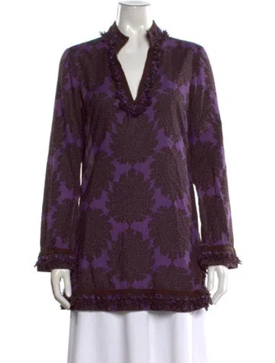 Pre-owned Tory Burch Floral Print V-neck Tunic In Purple