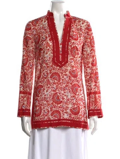 Pre-owned Tory Burch Floral Print V-neck Tunic In Red