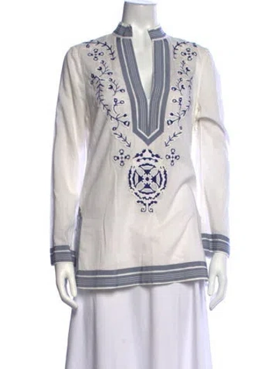 Pre-owned Tory Burch Floral Print V-neck Tunic In White