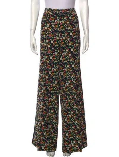 Pre-owned Tory Burch Floral Print Wide Leg Pants In Black