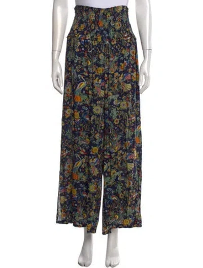 Pre-owned Tory Burch Floral Print Wide Leg Pants In Blue