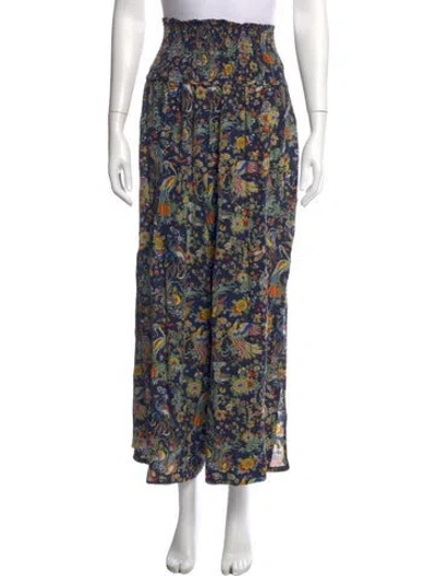 Pre-owned Tory Burch Floral Print Wide Leg Pants In Blue