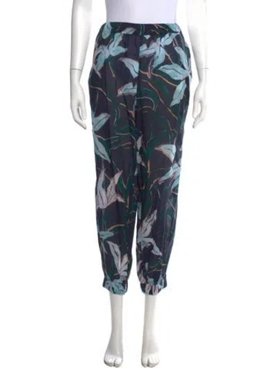 Pre-owned Tory Burch Floral Print Wide Leg Pants In Blue