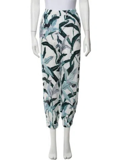 Pre-owned Tory Burch Floral Print Wide Leg Pants In Blue/white
