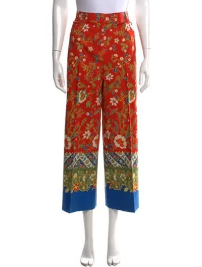Pre-owned Tory Burch Floral Print Wide Leg Pants In Orange