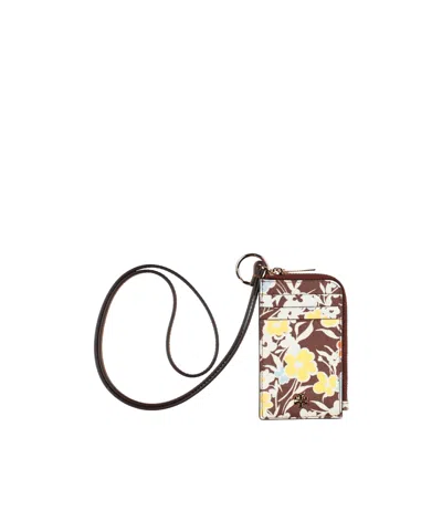 Tory Burch Floral Printed Litchi Grain Leather Card Holder In Multicolor
