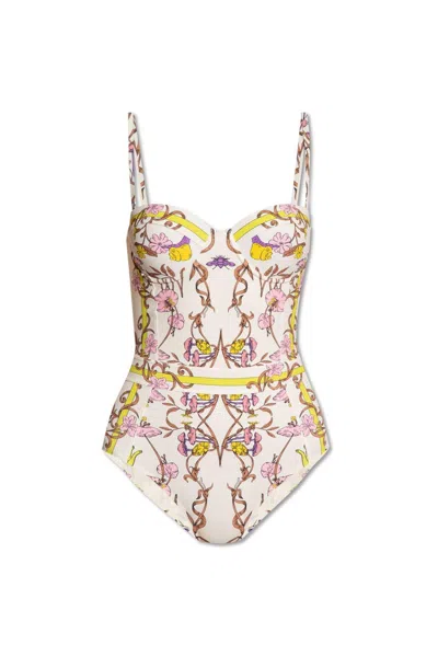 Tory Burch Floral Printed One-piece Swimsuit In Multicolor