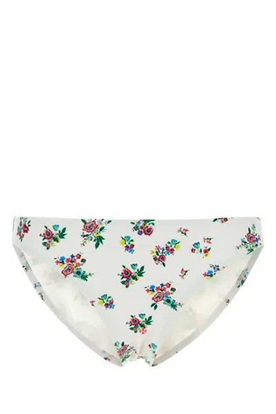 Tory Burch Floral Printed Stretch Nylon Bikini Bottom In White