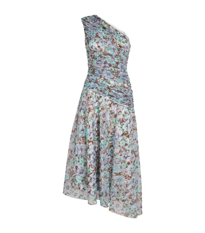 Tory Burch Floral Satin Midi Dress In Gray