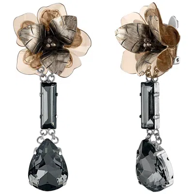 Pre-owned Tory Burch Floral Tear Drop Clip On Earrings In Multi