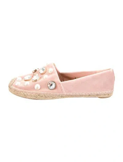 Pre-owned Tory Burch Floral-accented Suede Espadrilles In Pink