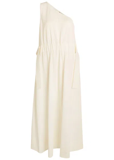 Tory Burch Floral-jacquard Belted Cotton-blend Midi Dress In White