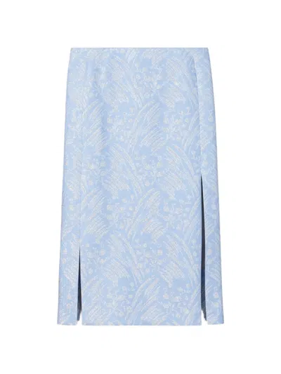 Tory Burch Floral-jacquard Metallic Skirt In Blue