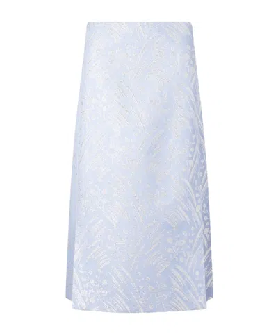 Tory Burch Floral-jacquard Metallic Skirt In Blue