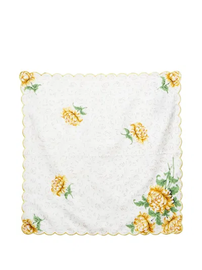 Pre-owned Tory Burch Floral-painted Silk Neckerchief In White