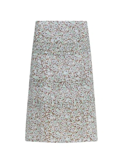 Tory Burch Floral-print A-line Midi Skirt In Gray