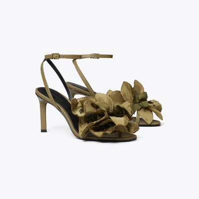 Tory Burch Flower Heeled Sandal In Gray