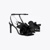 Tory Burch Flower Heeled Sandal In Black