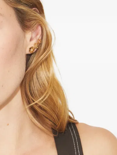 Tory Burch Flower-hexagon Stud Earrings In Black