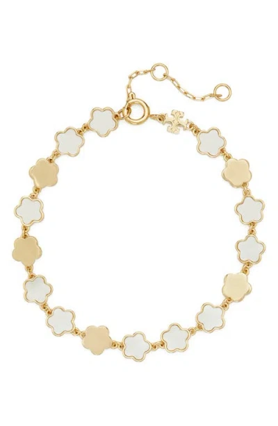 Tory Burch Flower Mother-of-pearl Bracelet In Gold