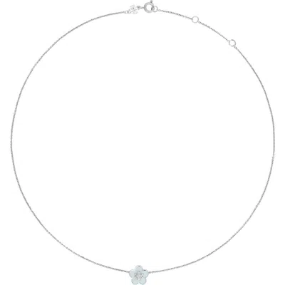 Tory Burch Flower Pendant Necklace In Tory Silver / Light Blue