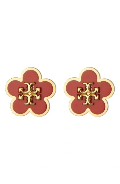 Tory Burch Flower Stud Earrings In Burgundy