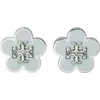 Tory Burch Flower Stud Earrings In Tory Silver/light Blue