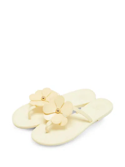 Pre-owned Tory Burch Flower-motif Flip-flops In Yellow