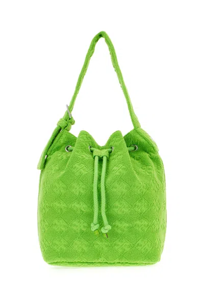 TORY BURCH FLUO GREEN TERRY FABRIC BUCKET BAG
