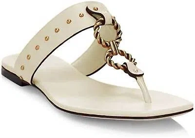 Pre-owned Tory Burch Footwear Vintage Plaque Leather Thong Sandals For Women - Size 6 In White