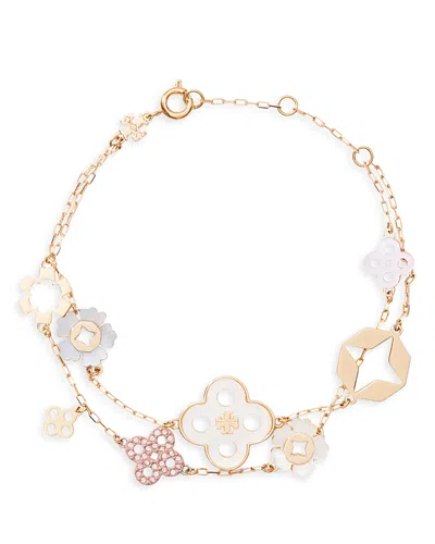 Tory Burch Forget Me Not 18k Yellow Gold Plated Multi Strand Bracelet In Tory Gold