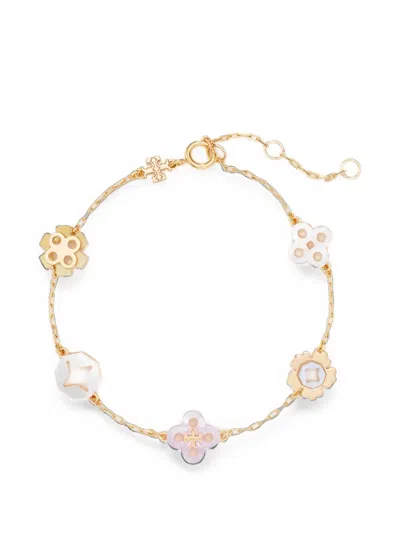 Tory Burch Forget Me Not Mother Of Pearl Flex Bracelet In Gold