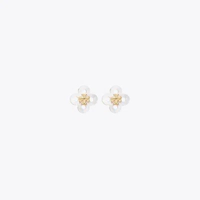 Tory Burch Forget Me Not Clover Stud Earrings In White