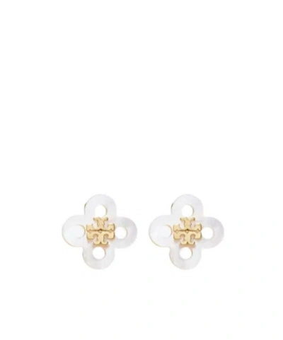 Tory Burch Forget Me Not Clover Stud Earrings In Metallic