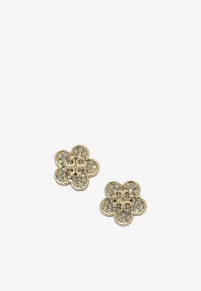 Tory Burch Forget Me Not Crystal Paved Stud Earrings In Gold