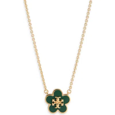 Tory Burch Forget Me Not Enamel Pendant Necklace In Gold