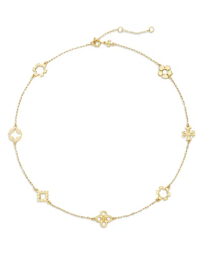 Tory Burch Kira Clover Station Necklace In Tory Gold