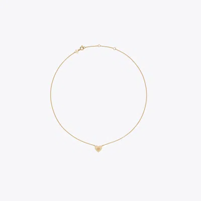 Tory Burch Forget Me Not Heart Pendant Necklace In Gold