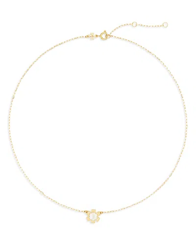 Tory Burch Forget Me Not Mother Of Pearl Flower Pendant Necklace, 15.8-17.5 In Gold