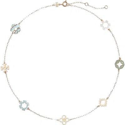 Tory Burch Forget Me Not Mother-of-pearl & Pavé Necklace In White