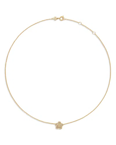 Tory Burch Forget Me Not Pave Flower Pendant Necklace, 15.8-17.5 In Gold
