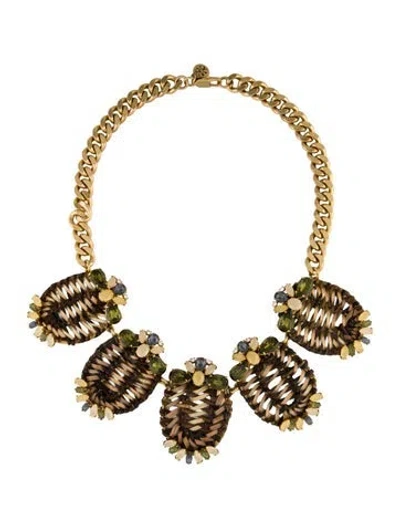 Pre-owned Tory Burch Formosa Raffia & Crystal Statement Necklace, 20" In Multi